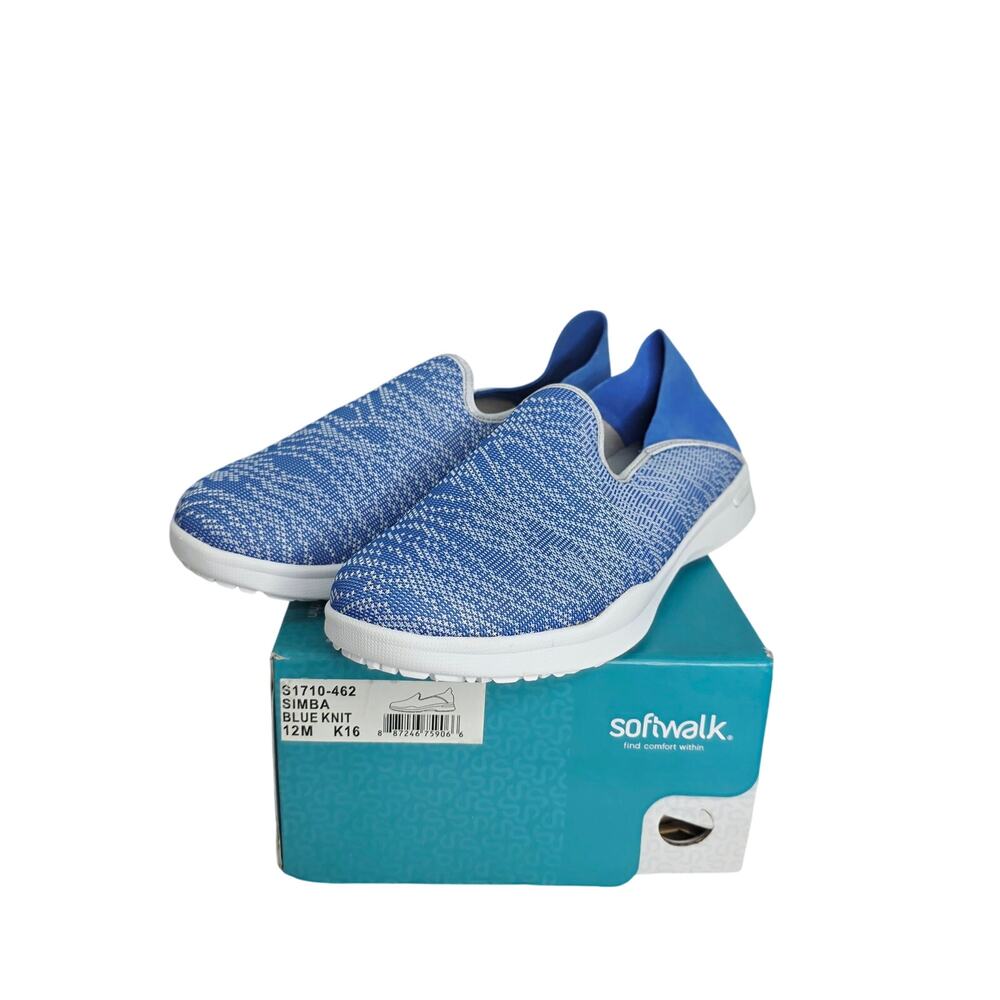 SoftWalk Women's Simba Flat Blue Knit Low Top Slip On Sneakers Size 12m